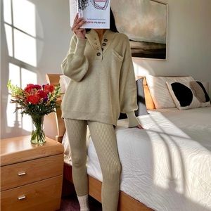 NWT Lunya Cozy Cotton Silk Pocket Henley Pullover Sweater In Soft Green Size M